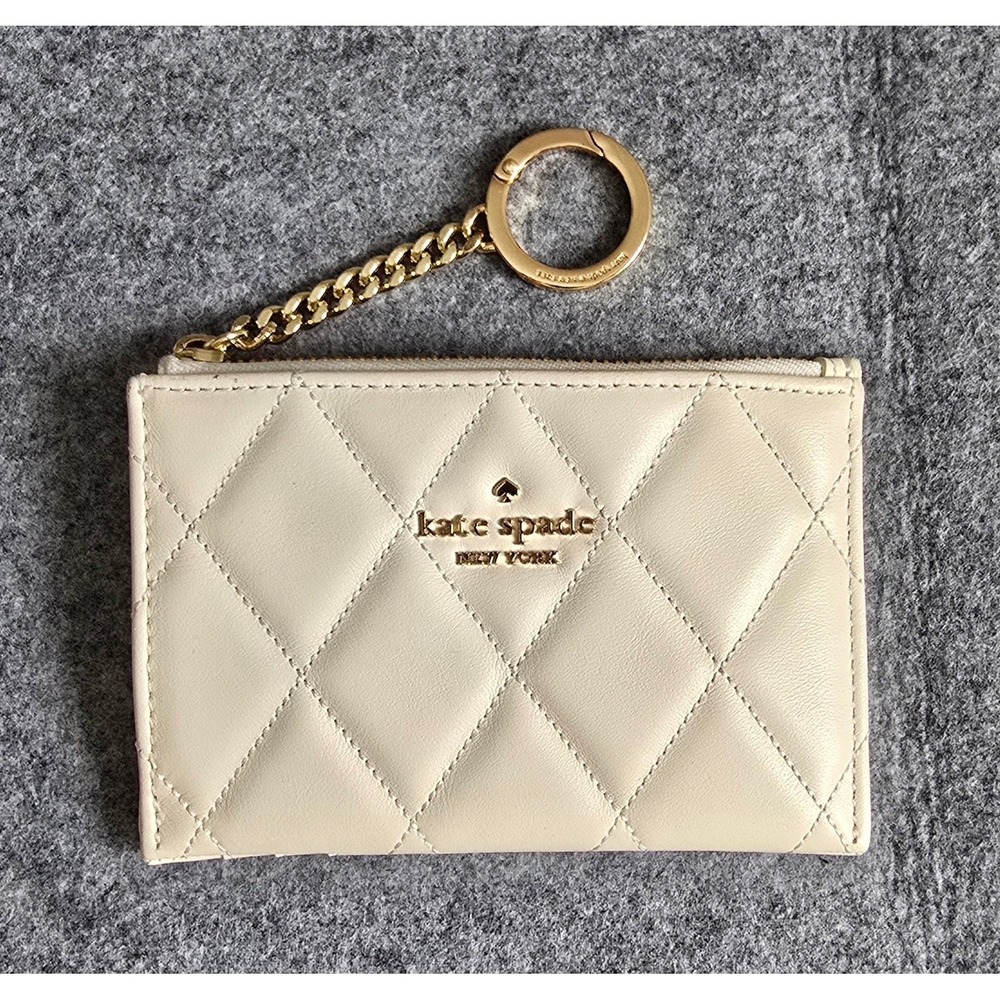 Kate Spade Carey Small Card Holder in Meringue Smooth Quilted Leather KG426 EUC